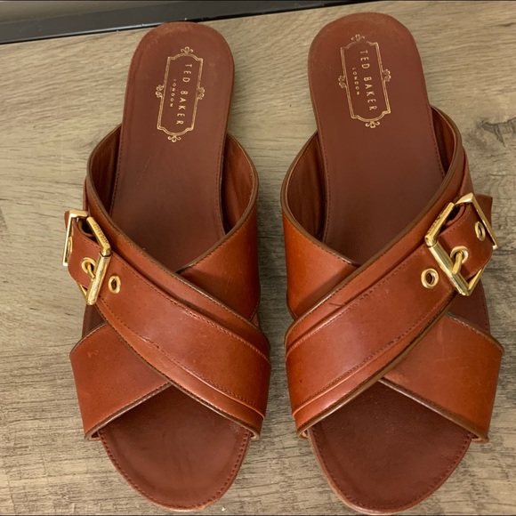 Ted Baker London Shoes | Ted Baker Brown Leather Cross Strap Flat Sandals | Color: Brown | Size: 39 | Groovythreadz's Closet